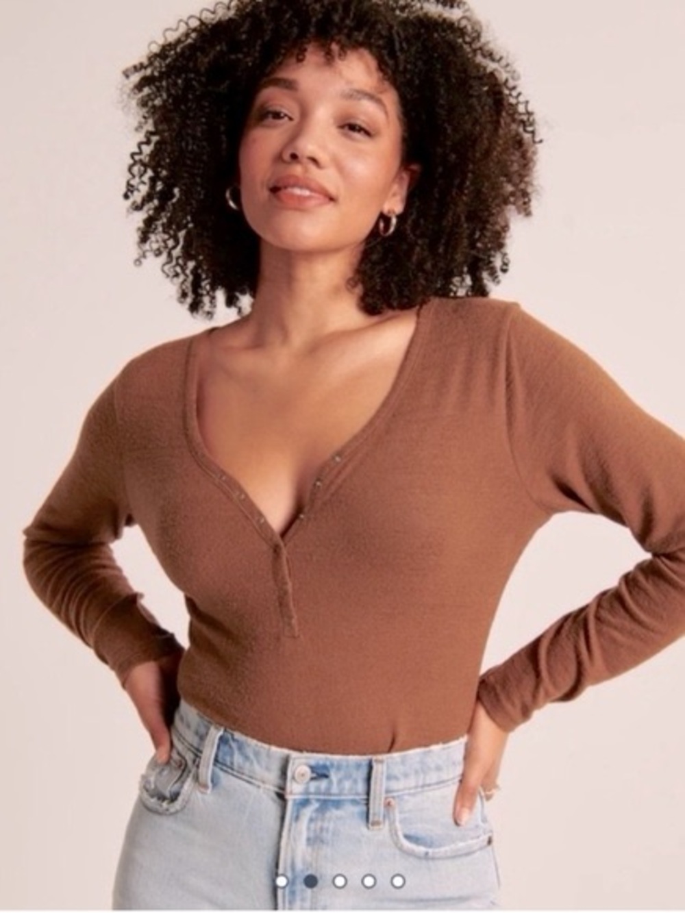 Abercrombie & Fitch Brown Henley Bodysuit M Soft A&F Cozy Long Sleeve Y2K